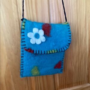 Vintage Wool Blue Floral Small Handbag Purse